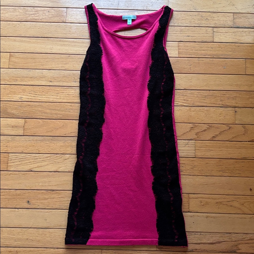 JJ Authentic Hot Pink Black Lace Sexy Y2K Mini Party Dress Women’s Size S Small